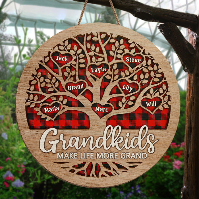 Les petits-enfants rendent la vie plus agréable – Panneau en bois personnalisé pour la décoration de la maison – Cadeau de pendaison de crémaillère pour grand-mère et grand-père