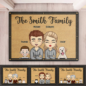 Ensemble, avec des enfants et des animaux adorables, nous formons une famille ! Tapis décoratif personnalisé pour la famille ! Cadeau pour couples, propriétaires d'animaux et amoureux des animaux.