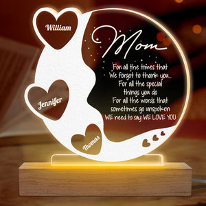 Maman, on t'aime - Lampe LED 3D ronde personnalisée pour la famille - Cadeau d'anniversaire et de fête des mères