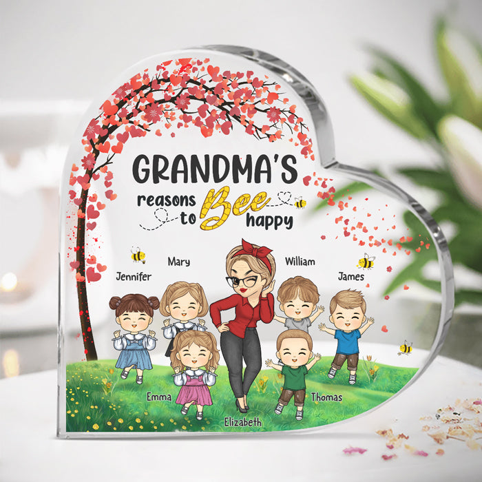 Grand-mère rend Bee Happy - Plaque acrylique personnalisée en forme de cœur pour la famille - Cadeau d'anniversaire et de fête des mères pour grand-mère