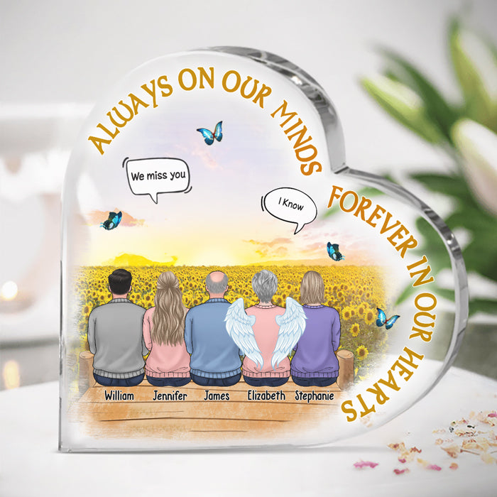 Tu es à jamais dans nos cœurs - Plaque commémorative personnalisée en acrylique en forme de cœur - Cadeau de condoléances, pour les membres de la famille