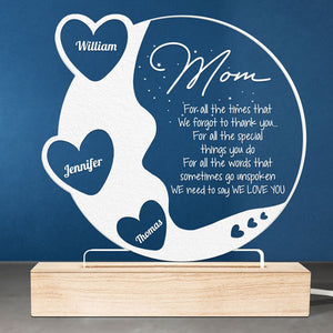 Maman, on t'aime - Lampe LED 3D ronde personnalisée pour la famille - Cadeau d'anniversaire et de fête des mères