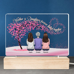 Mère et filles unies pour toujours - Lampe LED 3D rectangulaire personnalisée pour la famille - Cadeau d'anniversaire et de fête des mères pour maman