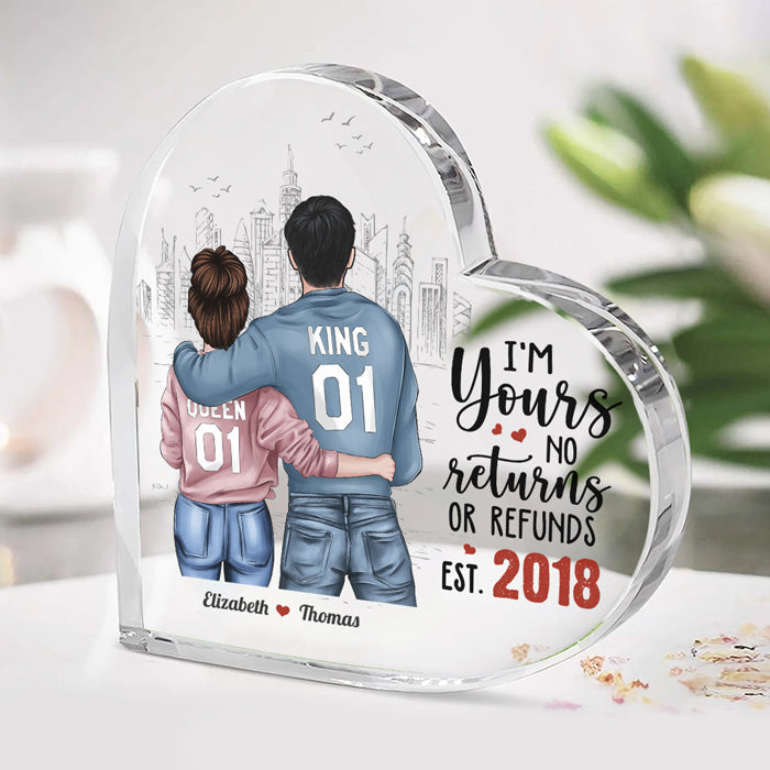 Aucun retour ni remboursement - Plaque acrylique personnalisée en forme de cœur pour couple - Cadeau pour mari et femme, anniversaire