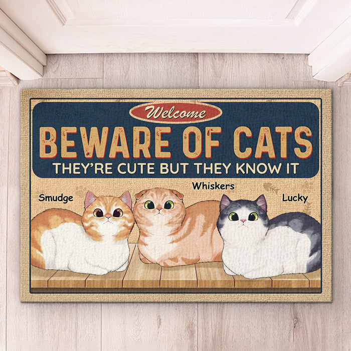 Attention, les chats de garde sont de service ! Tapis décoratif personnalisé pour chat ! Cadeau pour propriétaires et amoureux des animaux