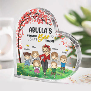 Grand-mère rend Bee Happy - Plaque acrylique personnalisée en forme de cœur pour la famille - Cadeau d'anniversaire et de fête des mères pour grand-mère