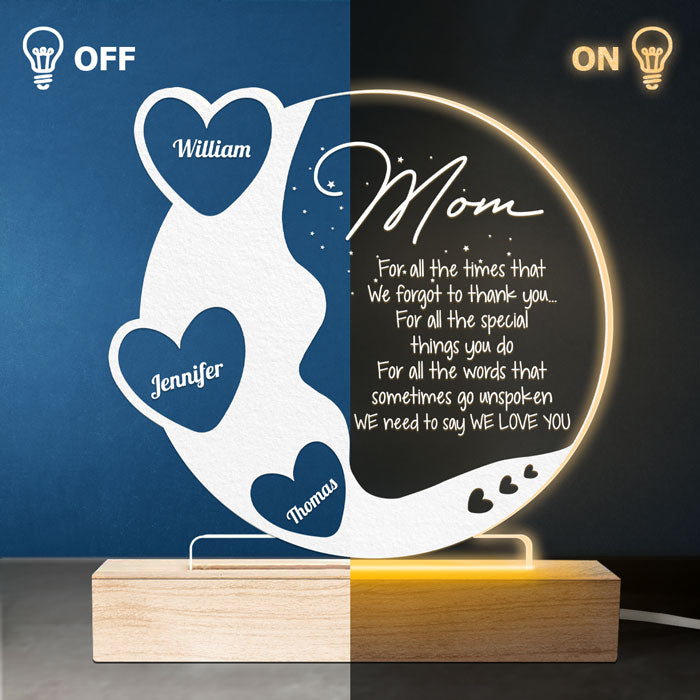 Maman, on t'aime - Lampe LED 3D ronde personnalisée pour la famille - Cadeau d'anniversaire et de fête des mères