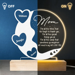 Maman, on t'aime - Lampe LED 3D ronde personnalisée pour la famille - Cadeau d'anniversaire et de fête des mères
