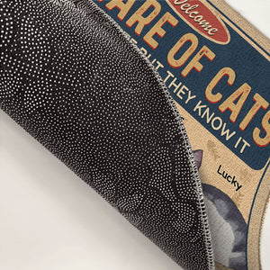 Attention, les chats de garde sont de service ! Tapis décoratif personnalisé pour chat ! Cadeau pour propriétaires et amoureux des animaux