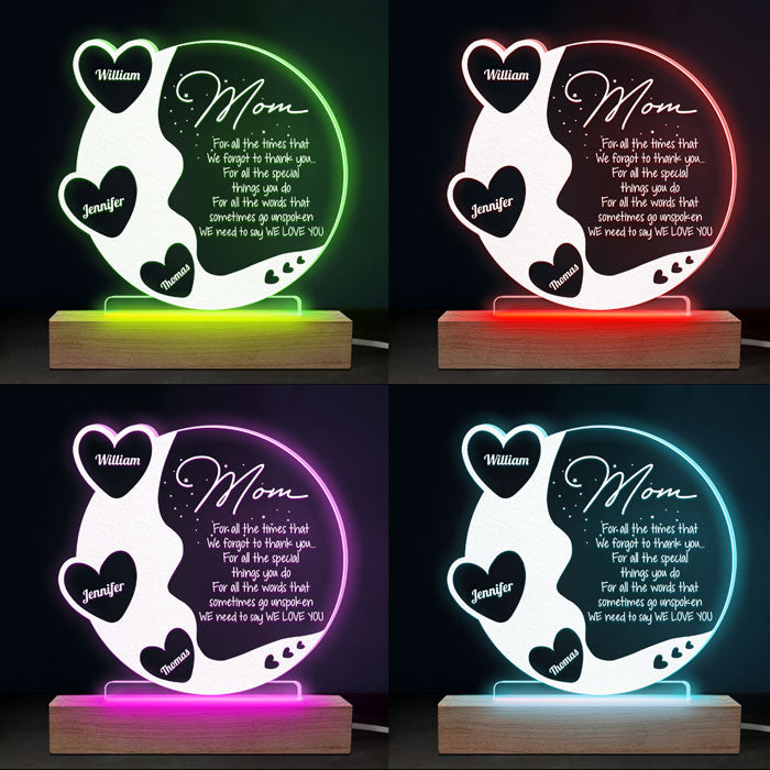 Maman, on t'aime - Lampe LED 3D ronde personnalisée pour la famille - Cadeau d'anniversaire et de fête des mères