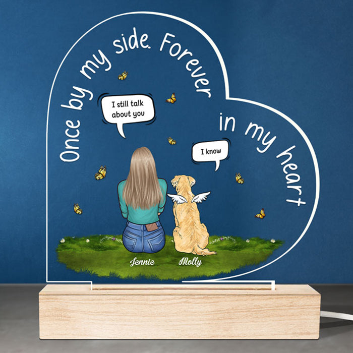 Je parle toujours de toi - Lampe LED 3D personnalisée en forme de cœur - Cadeau de condoléances, cadeau pour les propriétaires d'animaux et les amoureux des animaux