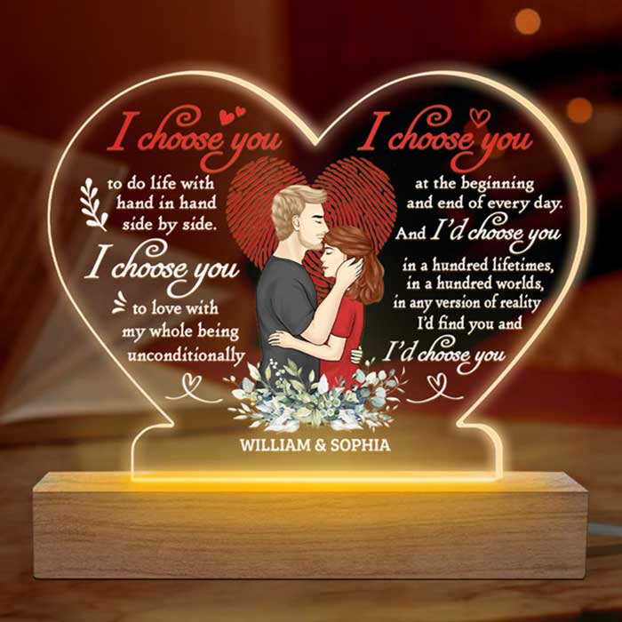 Je te choisirais dans cent vies - Couple personnalisé en forme de cœur 3D LED lumière - Cadeau pour mari femme, anniversaire