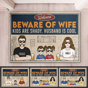 Attention à votre femme, les enfants sont louches ! Tapis décoratif personnalisé pour la famille ! Cadeau pour les membres de la famille