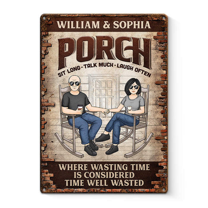 Asseyez-vous longtemps, parlez beaucoup, riez souvent - Plaque en métal personnalisée pour couple - Cadeau de pendaison de crémaillère pour mari et femme, anniversaire