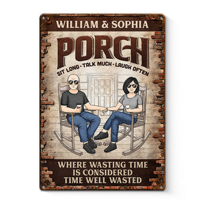 Asseyez-vous longtemps, parlez beaucoup, riez souvent - Plaque en métal personnalisée pour couple - Cadeau de pendaison de crémaillère pour mari et femme, anniversaire