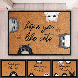 J'espère que vous aimez nos adorables chats - Tapis décoratif personnalisé pour chat - Cadeau pour les propriétaires d'animaux et les amoureux des animaux