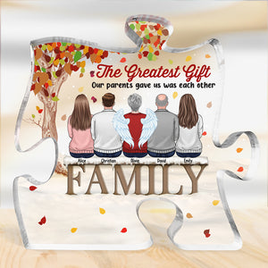 Rien de plus beau que l'amour familial ! Plaque acrylique personnalisée en forme de puzzle. Cadeau pour les membres de la famille.