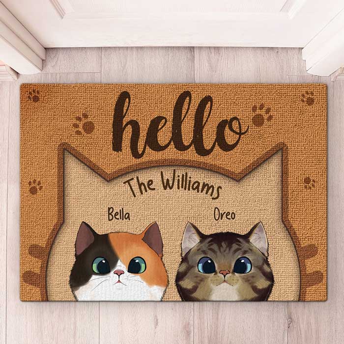 Bonjour humain, bienvenue chez nous - Tapis décoratif personnalisé pour chat - Cadeau pour les propriétaires d'animaux et les amoureux des animaux