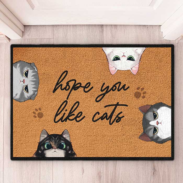 J'espère que vous aimez nos adorables chats - Tapis décoratif personnalisé pour chat - Cadeau pour les propriétaires d'animaux et les amoureux des animaux