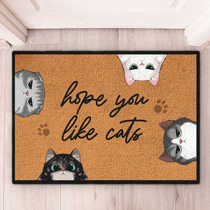 J'espère que vous aimez nos adorables chats - Tapis décoratif personnalisé pour chat - Cadeau pour les propriétaires d'animaux et les amoureux des animaux