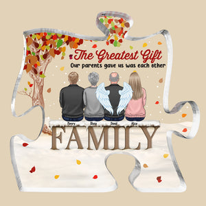 Rien de plus beau que l'amour familial ! Plaque acrylique personnalisée en forme de puzzle. Cadeau pour les membres de la famille.