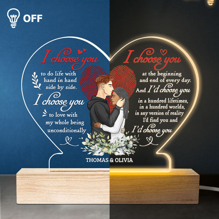 Je te choisirais dans cent vies - Couple personnalisé en forme de cœur 3D LED lumière - Cadeau pour mari femme, anniversaire