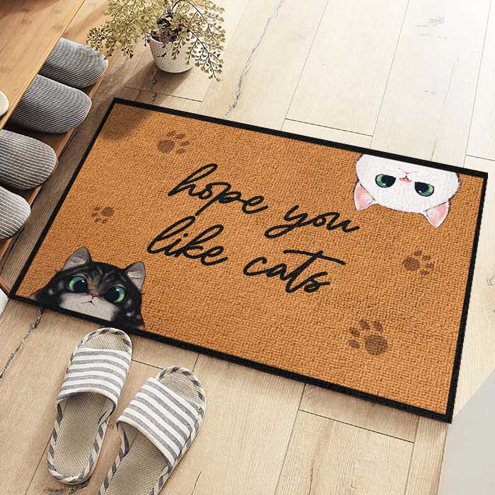 J'espère que vous aimez nos adorables chats - Tapis décoratif personnalisé pour chat - Cadeau pour les propriétaires d'animaux et les amoureux des animaux