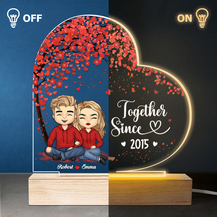 Je suis à toi ensemble depuis - Couple personnalisé en forme de cœur 3D LED lumière - Cadeau pour mari femme, anniversaire