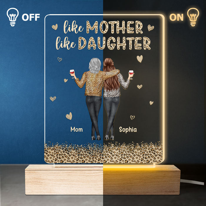 D'abord notre mère, toujours notre amie - Lampe LED 3D rectangulaire personnalisée pour la famille - Cadeau d'anniversaire et de fête des mères pour maman