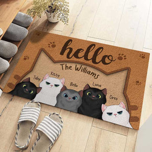 Bonjour humain, bienvenue chez nous - Tapis décoratif personnalisé pour chat - Cadeau pour les propriétaires d'animaux et les amoureux des animaux