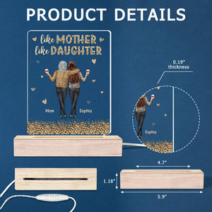 D'abord notre mère, toujours notre amie - Lampe LED 3D rectangulaire personnalisée pour la famille - Cadeau d'anniversaire et de fête des mères pour maman