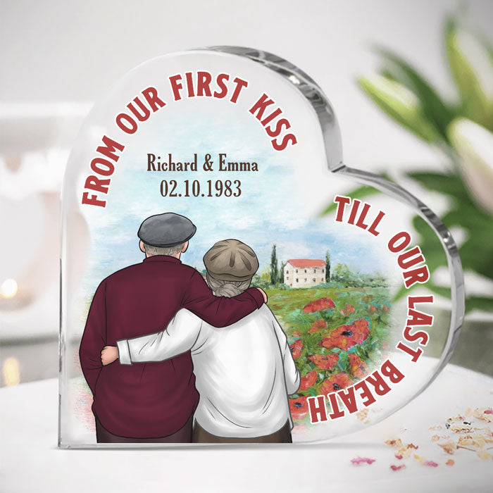 De notre premier baiser jusqu'à notre dernier souffle - Plaque acrylique personnalisée en forme de cœur pour couple - Cadeau pour mari et femme, anniversaire