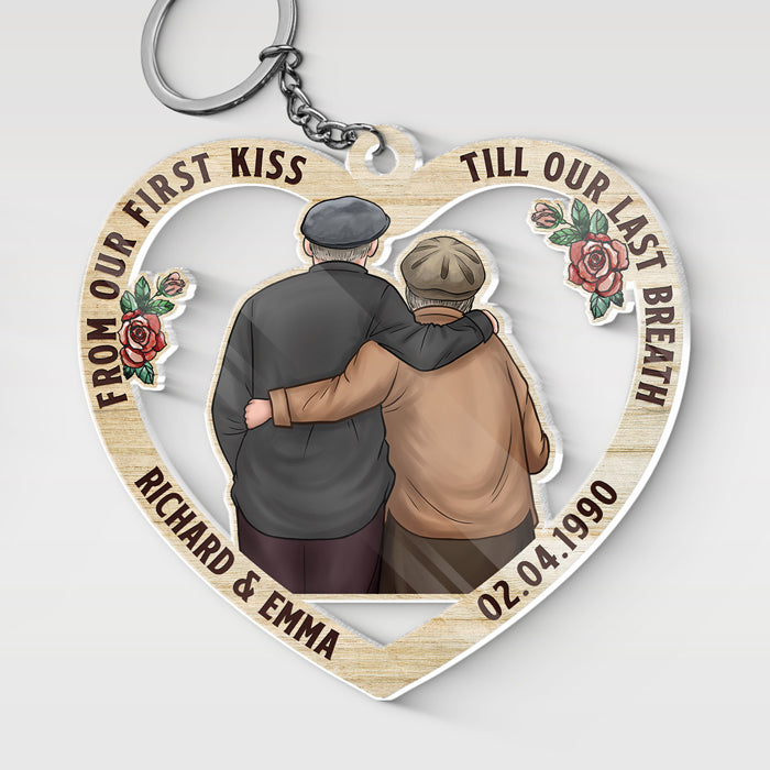Depuis notre premier baiser - Porte-clés personnalisé en acrylique en forme de cœur pour couple - Cadeau pour mari et femme, anniversaire