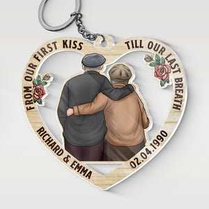 Depuis notre premier baiser - Porte-clés personnalisé en acrylique en forme de cœur pour couple - Cadeau pour mari et femme, anniversaire