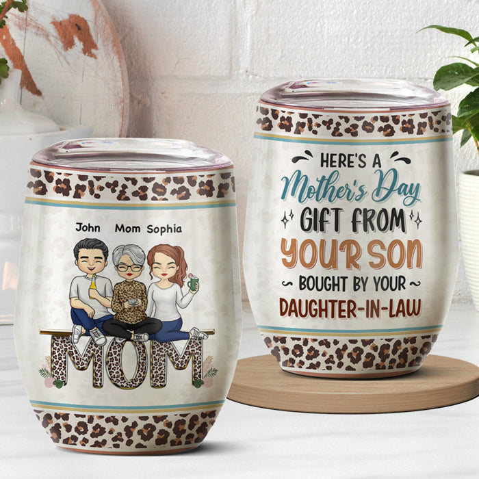 Voici un cadeau de fête des mères de notre part - Verre à vin personnalisé pour la famille - Cadeau de fête des mères, d'anniversaire pour maman 