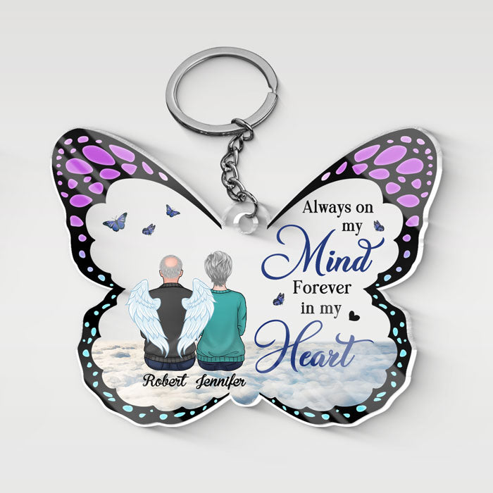 Tu es toujours dans mes pensées - Porte-clés personnalisé en acrylique en forme de papillon - Cadeau de condoléances, cadeau pour les membres de la famille