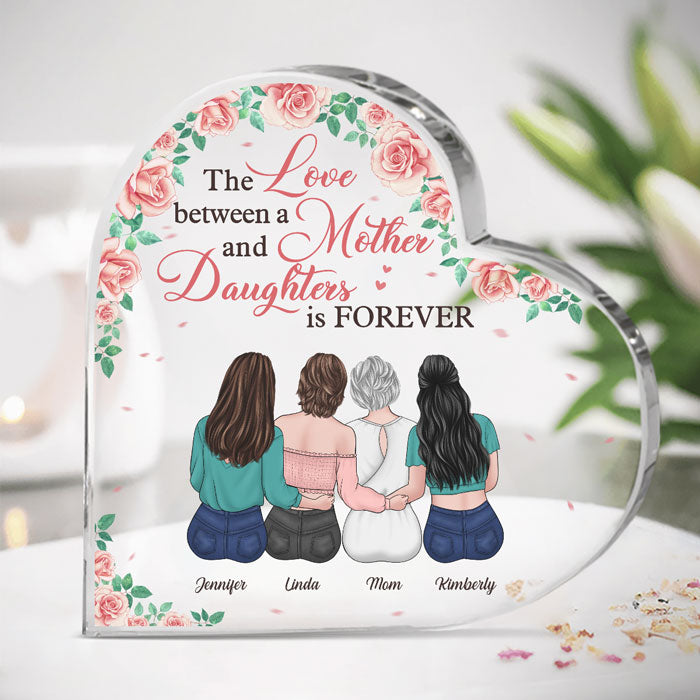 Un lien indéfectible, mère et filles - Plaque acrylique personnalisée en forme de cœur pour la famille - Cadeau d'anniversaire pour maman