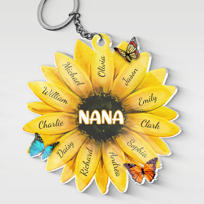Meilleure grand-mère de tous les temps - Porte-clés personnalisé en acrylique en forme de fleur pour la famille - Cadeau d'anniversaire et de fête des mères pour grand-mère