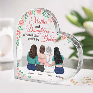 Un lien indéfectible, mère et filles - Plaque acrylique personnalisée en forme de cœur pour la famille - Cadeau d'anniversaire pour maman