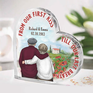 De notre premier baiser jusqu'à notre dernier souffle - Plaque acrylique personnalisée en forme de cœur pour couple - Cadeau pour mari et femme, anniversaire