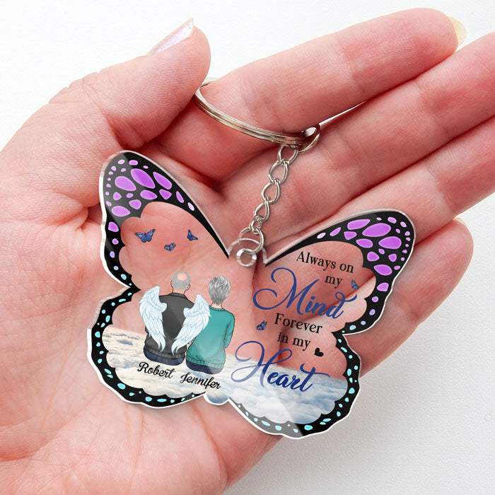 Tu es toujours dans mes pensées - Porte-clés personnalisé en acrylique en forme de papillon - Cadeau de condoléances, cadeau pour les membres de la famille