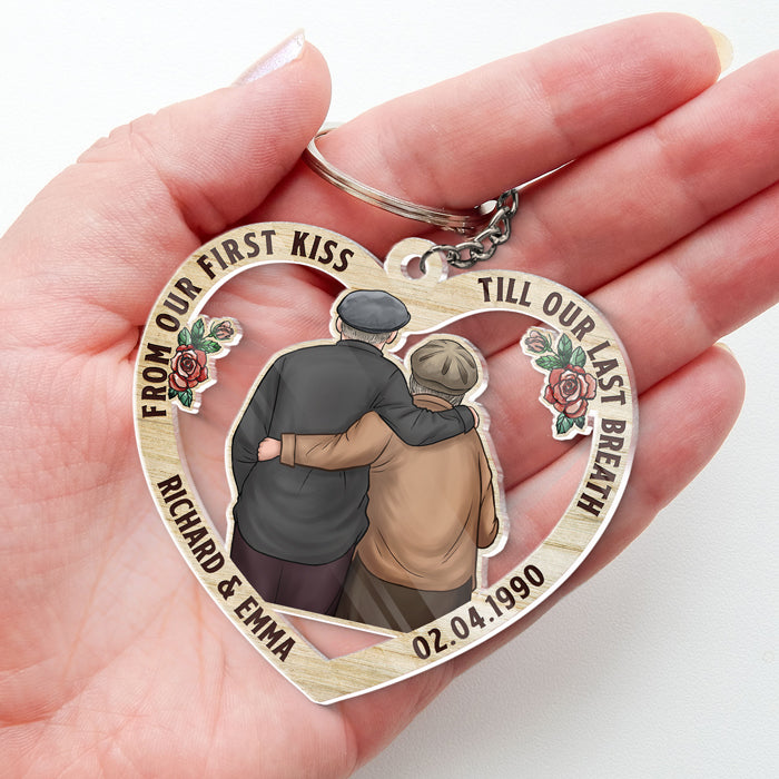 Depuis notre premier baiser - Porte-clés personnalisé en acrylique en forme de cœur pour couple - Cadeau pour mari et femme, anniversaire
