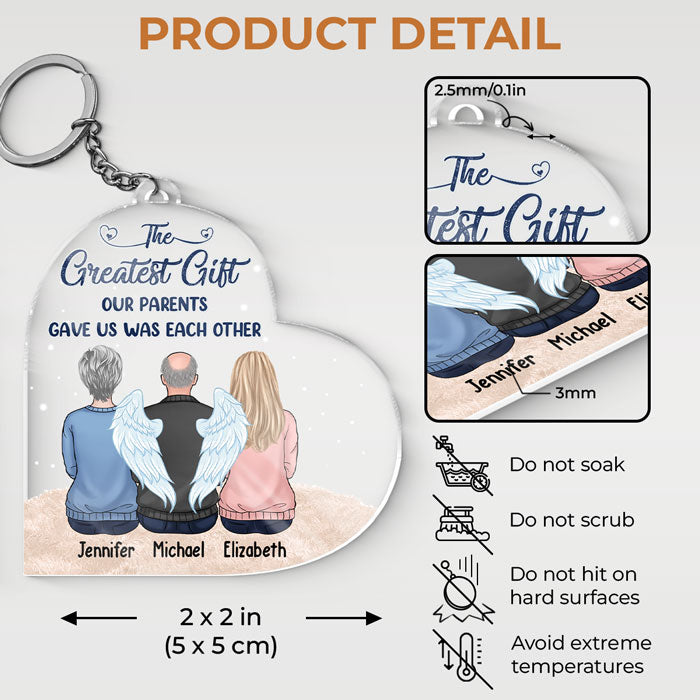 Le plus beau cadeau de nos parents - Porte-clés personnalisé en acrylique en forme de cœur - Cadeau pour les membres de la famille