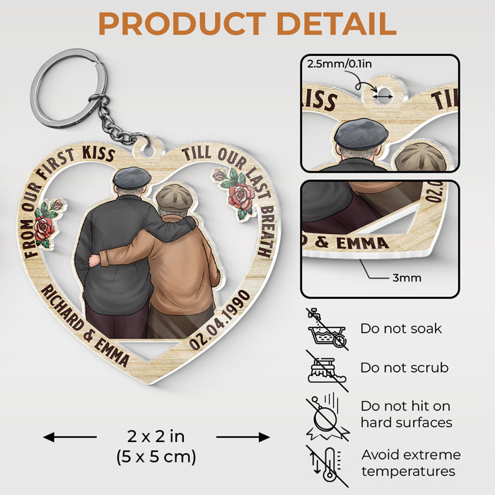 Depuis notre premier baiser - Porte-clés personnalisé en acrylique en forme de cœur pour couple - Cadeau pour mari et femme, anniversaire