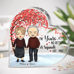 Je suis à toi, aucun retour ni remboursement - Plaque acrylique personnalisée en forme de cœur pour couple - Cadeau pour mari et femme, anniversaire