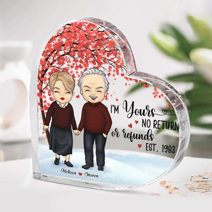 Je suis à toi, aucun retour ni remboursement - Plaque acrylique personnalisée en forme de cœur pour couple - Cadeau pour mari et femme, anniversaire