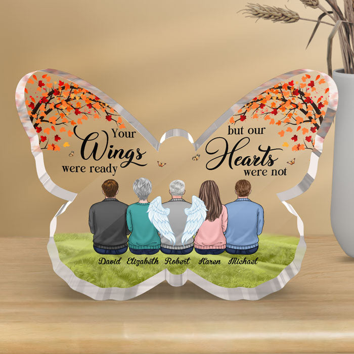 Nos cœurs n'étaient pas prêts - Plaque commémorative personnalisée en acrylique en forme de papillon - Cadeau de condoléances, cadeau pour les membres de la famille