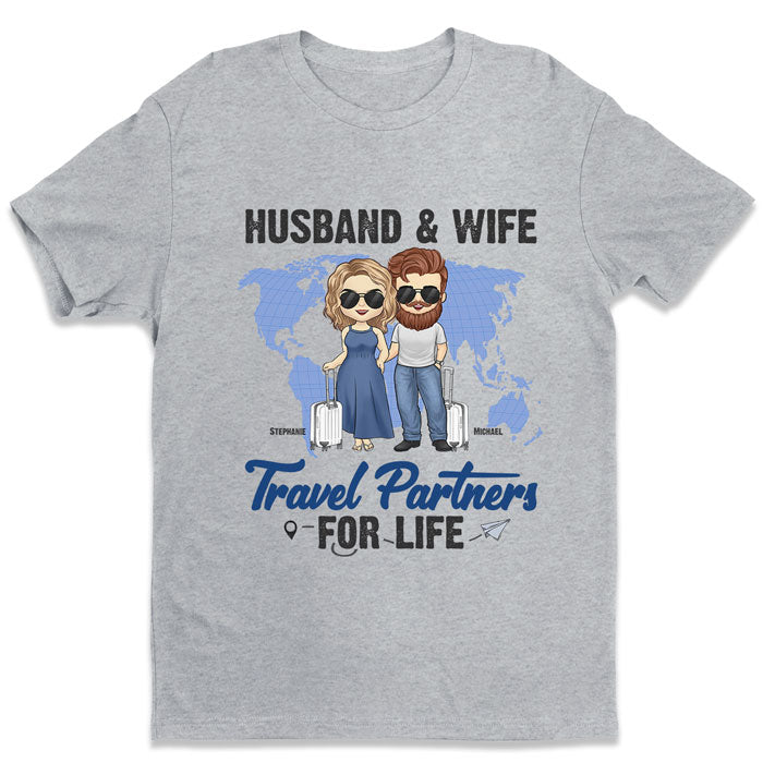 Partenaires de voyage pour la vie - Cadeau pour couple, mari et femme - T-shirt unisexe personnalisé
