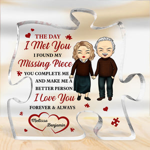 Le jour où je t'ai rencontré, j'ai trouvé ma pièce manquante - Plaque acrylique personnalisée en forme de puzzle pour couple - Cadeau pour mari et femme, anniversaire