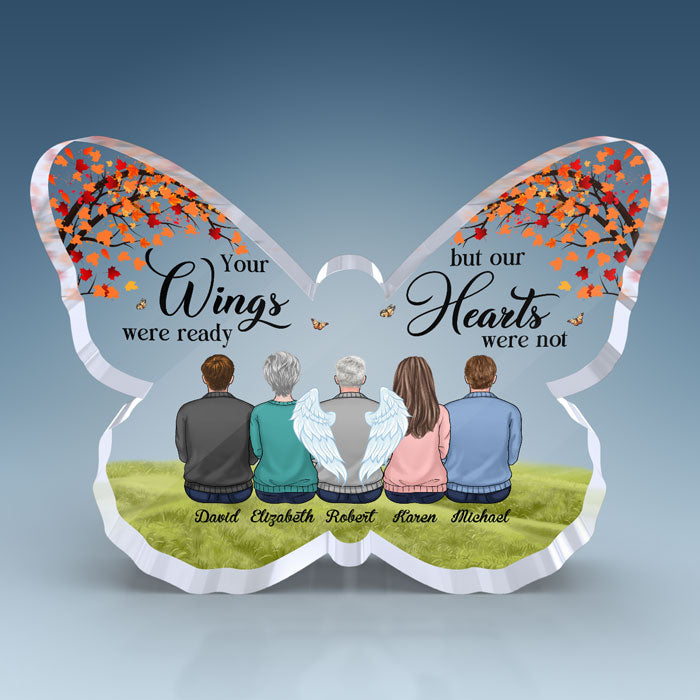 Nos cœurs n'étaient pas prêts - Plaque commémorative personnalisée en acrylique en forme de papillon - Cadeau de condoléances, cadeau pour les membres de la famille